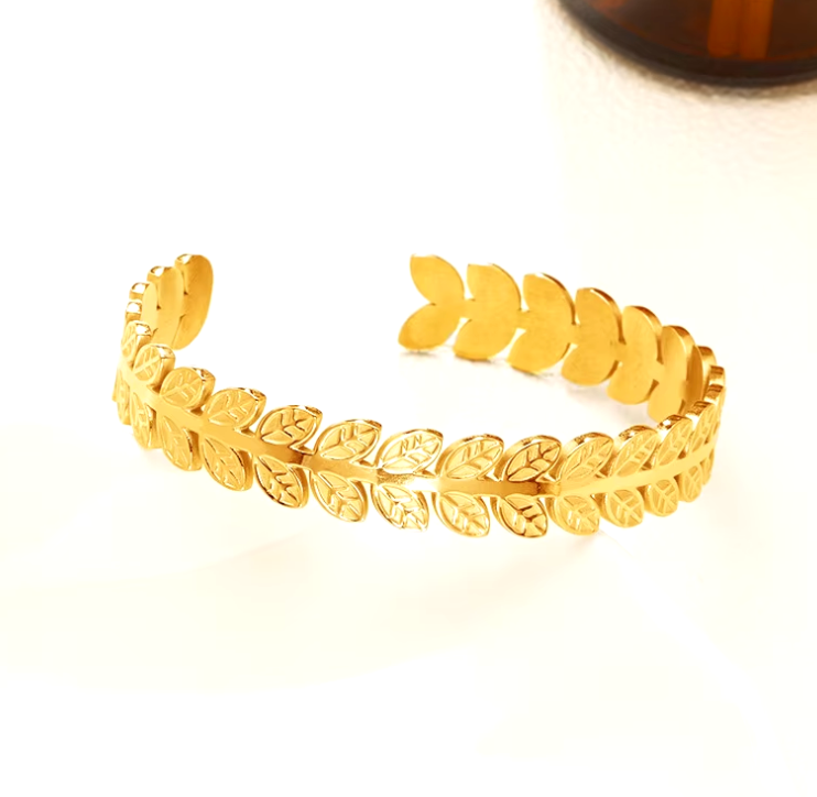 Open Cuff Leaf Bangle Bracelet