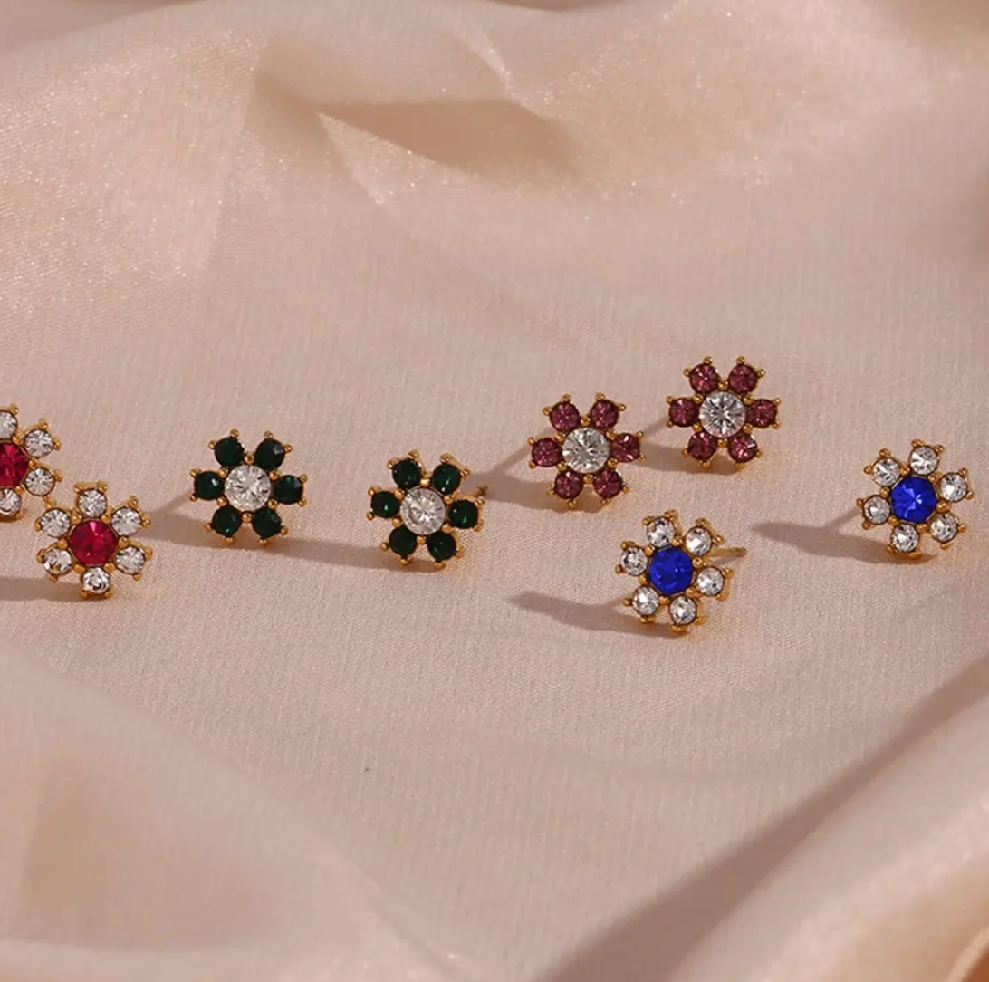 Dainty Shining Zircon Flower Stud Earring