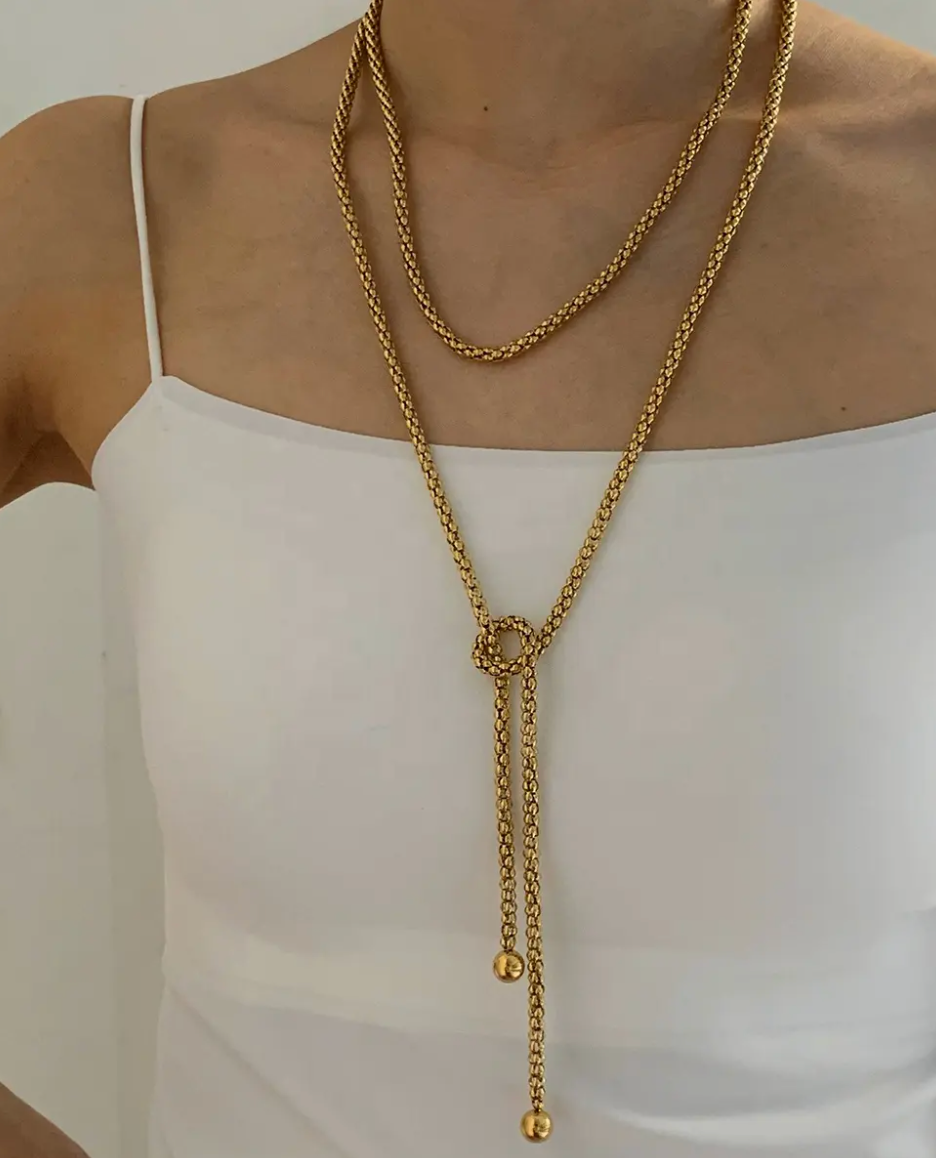 Multiple Wear Gold Plated Sweater Long Necklace