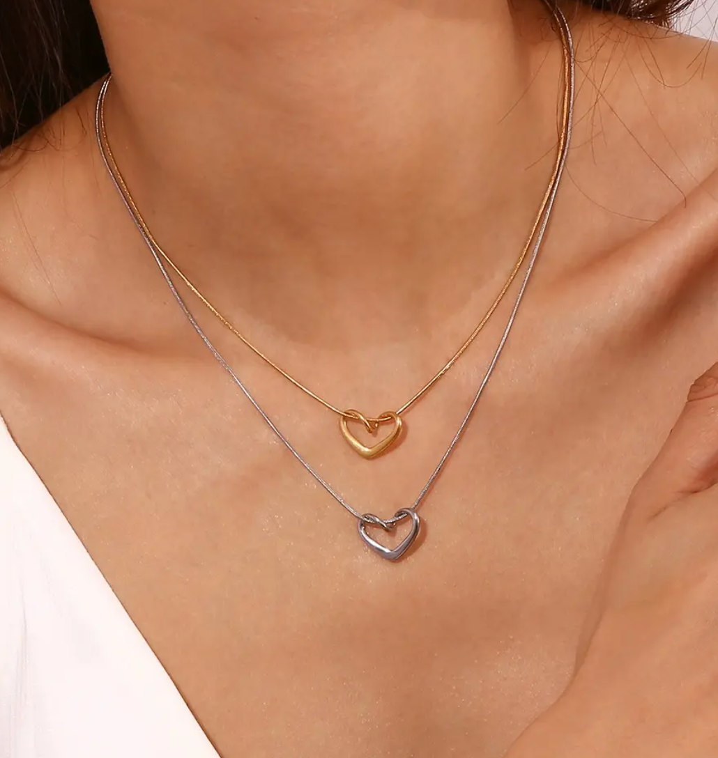 Hollow Heart Pendant Snake Chain Necklace