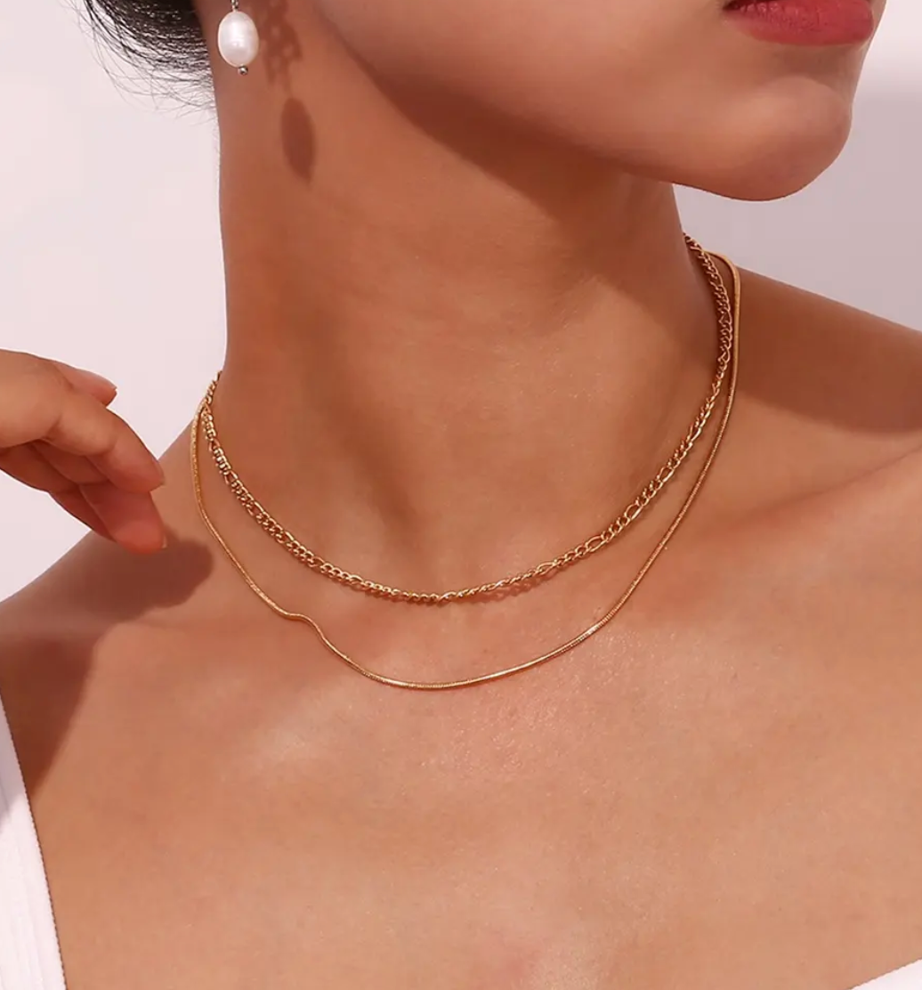 Double Layer Figaro Snake Chain Necklace