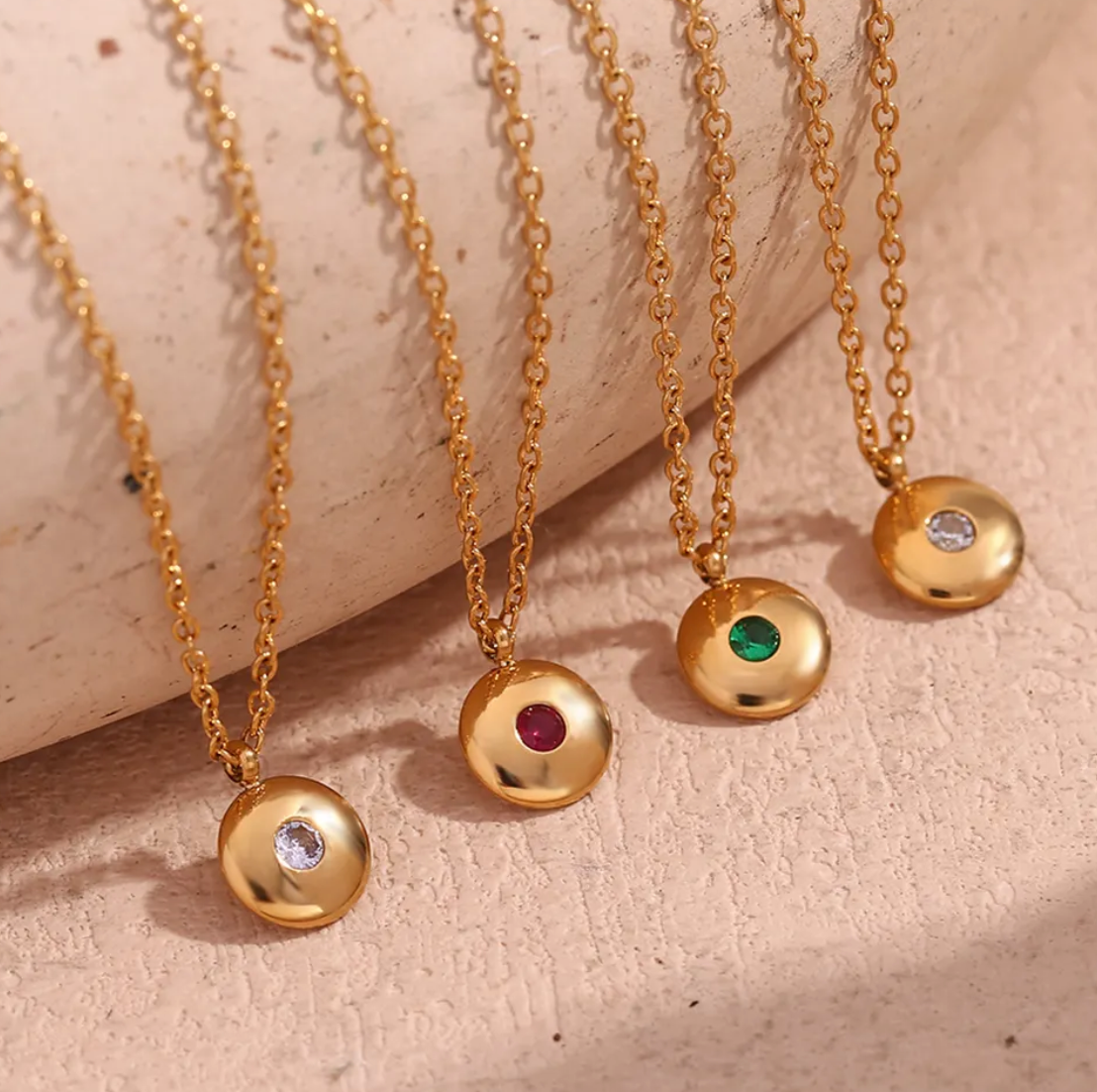 Minimalist Coin Birthstone Necklace