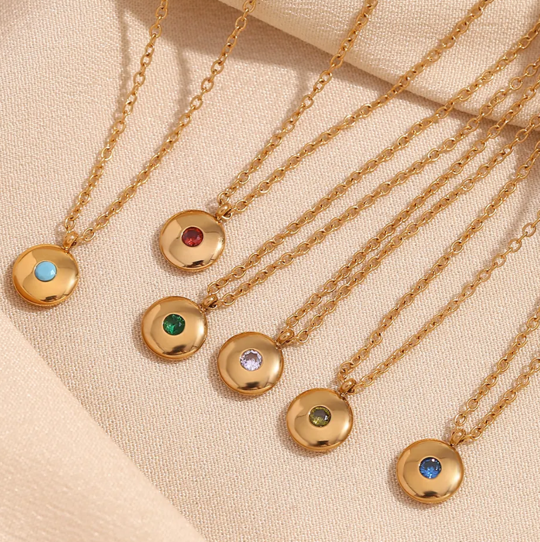 Minimalist Coin Birthstone Necklace