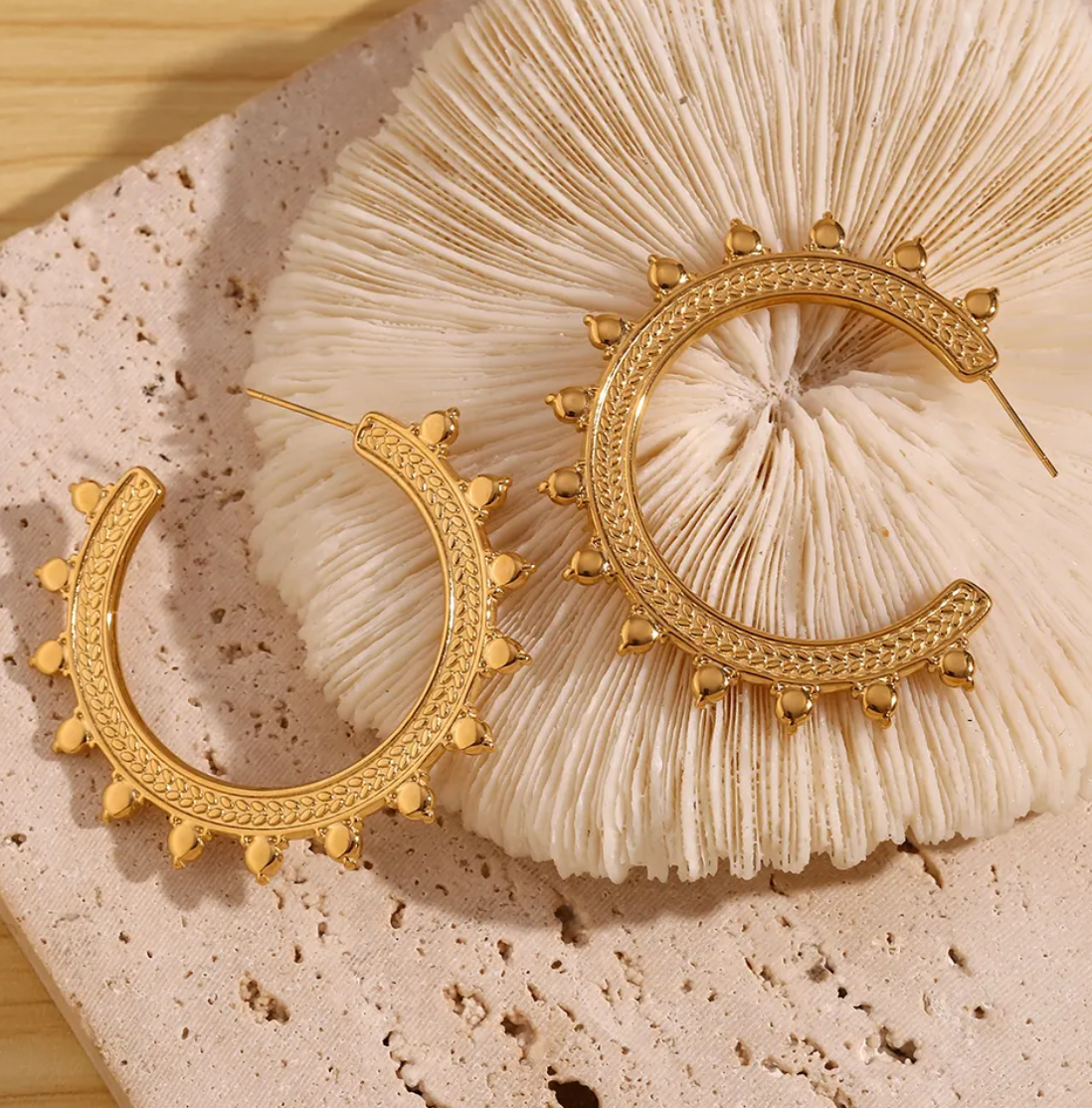 Engraved Statement Gold Plated Hoop Earring