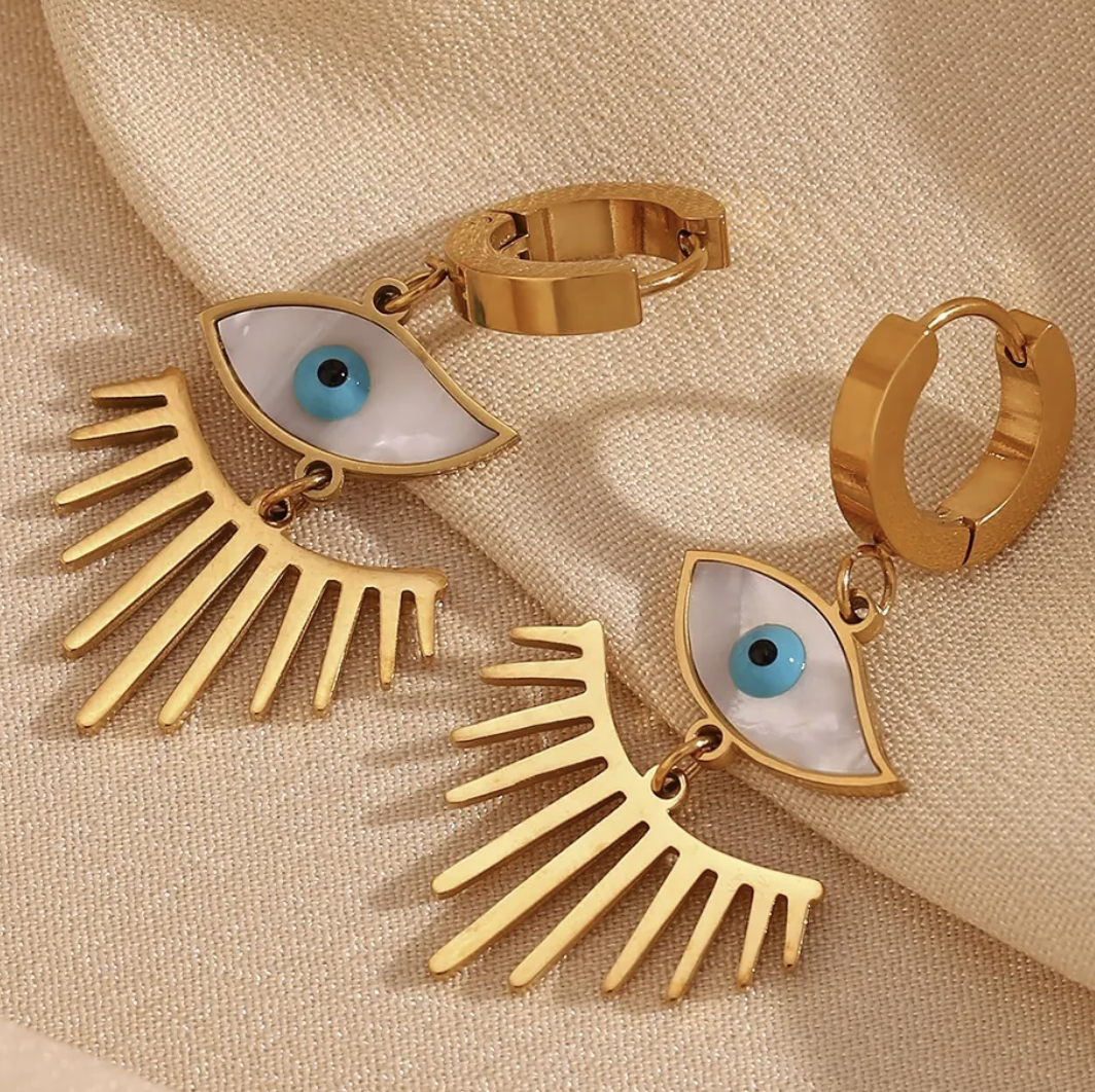 Shell Evil Eye Hoop Earring